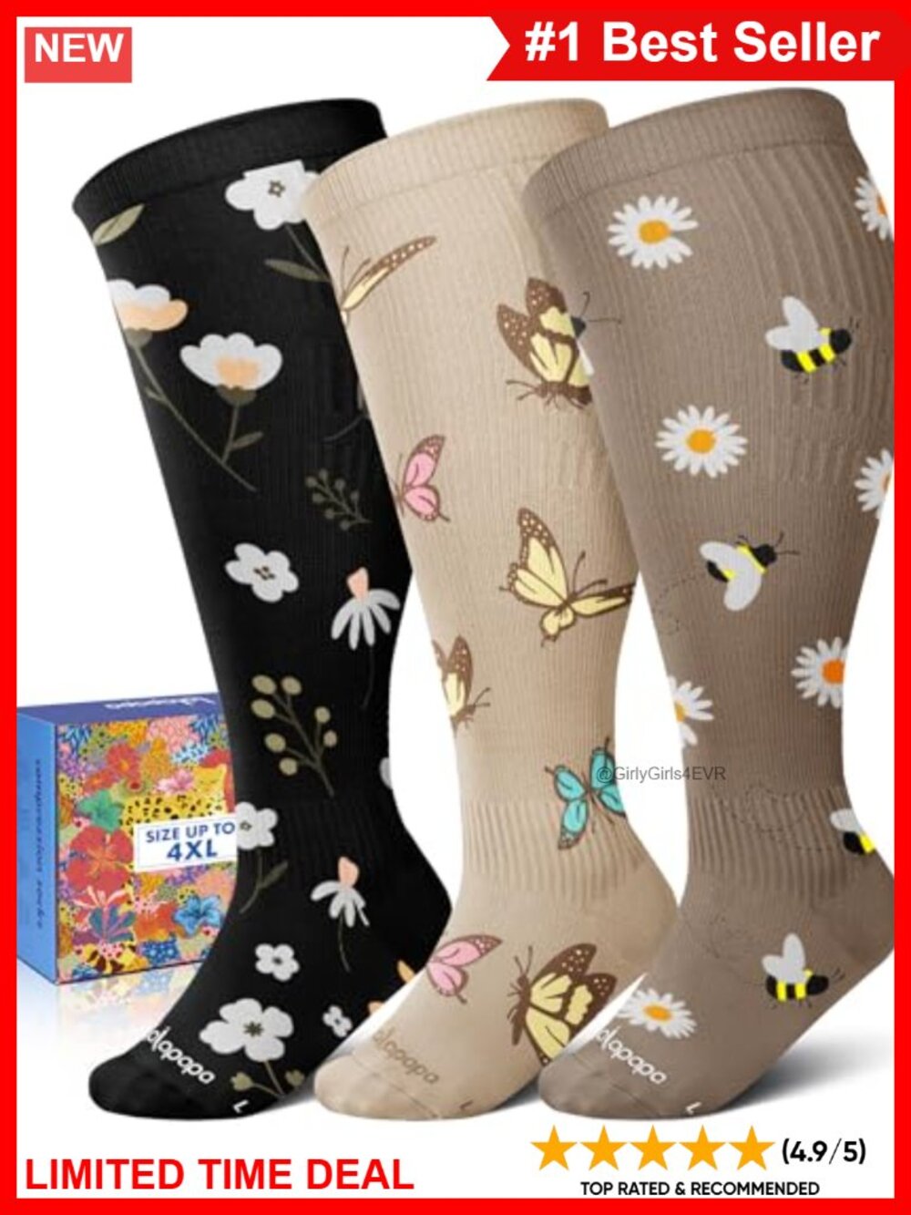 Wide Calf Compression Socks 20-30 mmHg Nylon Spandex Knee-High 3 Pairs